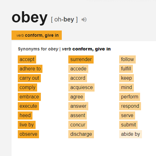 Thesaurus entry for OBEY