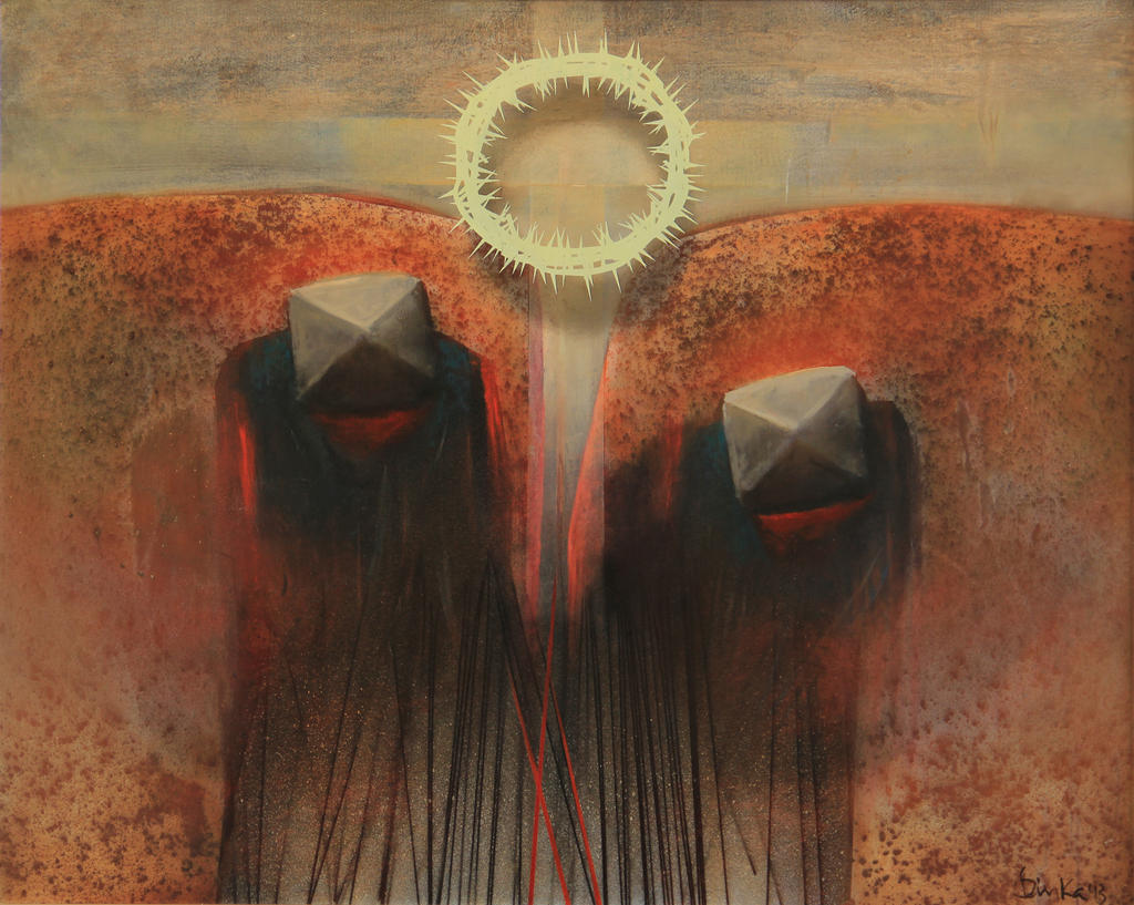 Abstract painting of the crucifixtion of Jesus by opendynamicart